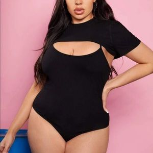 Shein plus size solid rib-knit bodysuit with tee